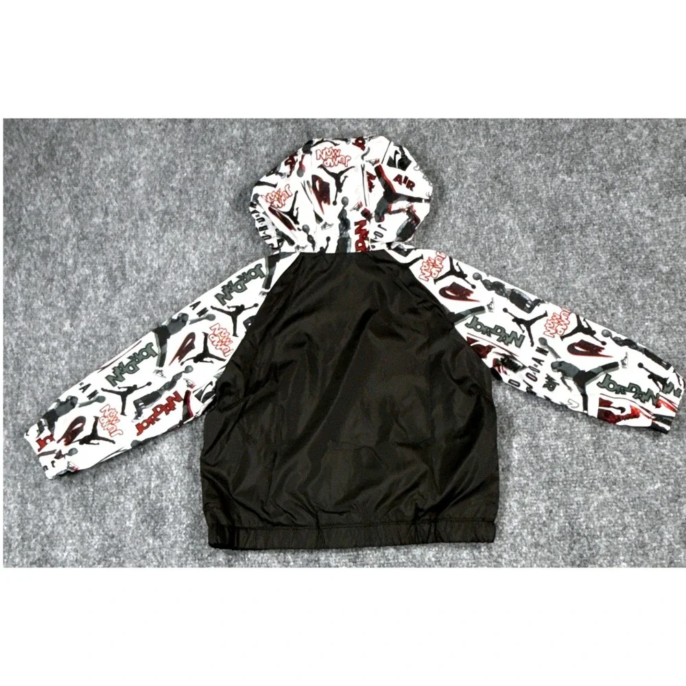 Jordan Jumpman 12 Month Windbreaker Jacket Black White Red Graphic NWT